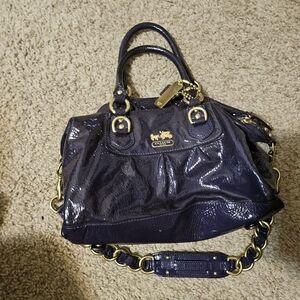 Coach Madison Sabrina Purple Crinkled Patent Leather‎ Satchel Shoulder Bag